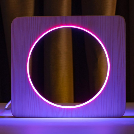 Світильник нічник ArtEco Light з дерева LED "коло" з пультом і регулюванням кольору, подвійний RGB