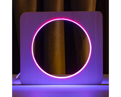Світильник нічник ArtEco Light з дерева LED "коло" з пультом і регулюванням кольору, подвійний RGB