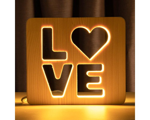 Светильник ночник ArtEco Light из дерева LED "LOVE" с пультом и регулировкой света, цвет теплый белый