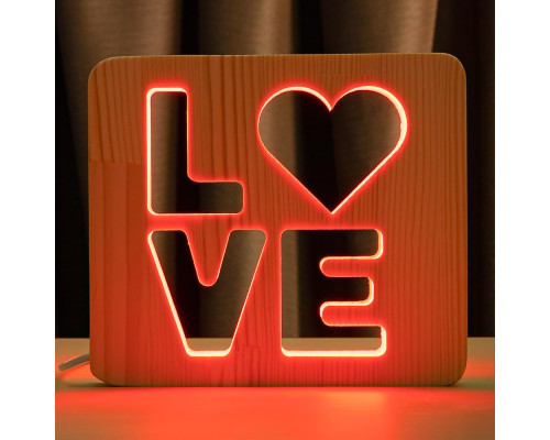 Светильник ночник ArtEco Light из дерева LED "LOVE" с пультом и регулировкой цвета, RGB