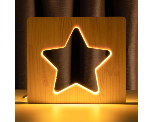 Светильник ночник ArtEco Light из дерева LED "Звезда" с пультом и регулировкой света, цвет теплый белый