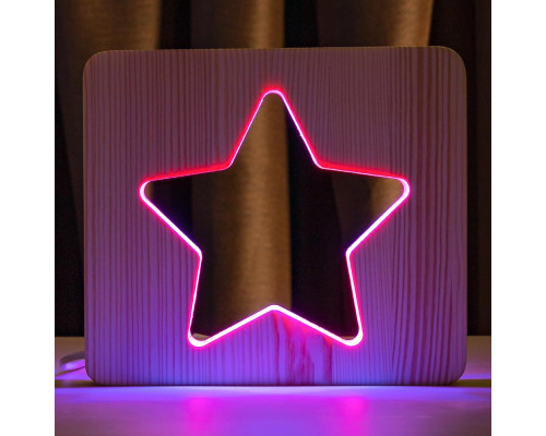Светильник ночник ArtEco Light из дерева LED "Звезда" с пультом и регулировкой цвета, двойной RGB