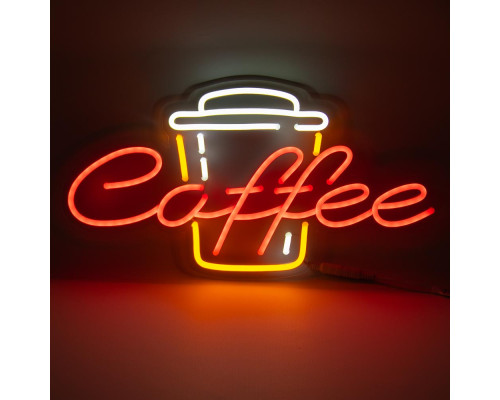 Неоновая вывеска Coffee с чашкой (600х315)