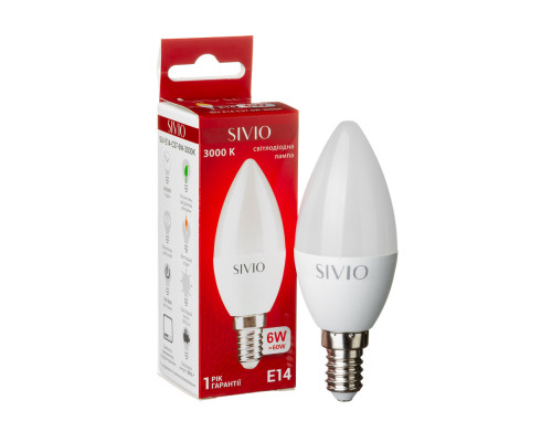 Led лампа Sivio 6Вт C37 теплая белая E14 3000K