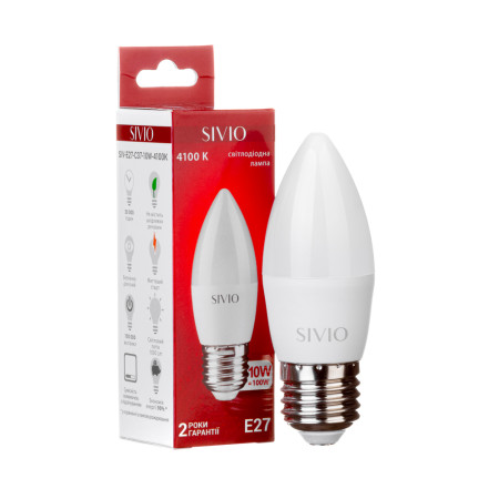 Led лампа Sivio 10Вт C37 нейтральная белая E27 4100K