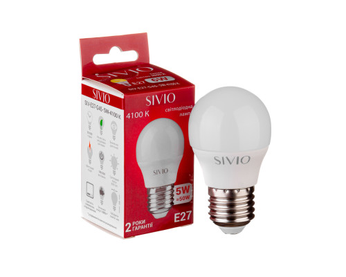 Led лампа Sivio 5Вт G45 нейтральная белая E27 4100K