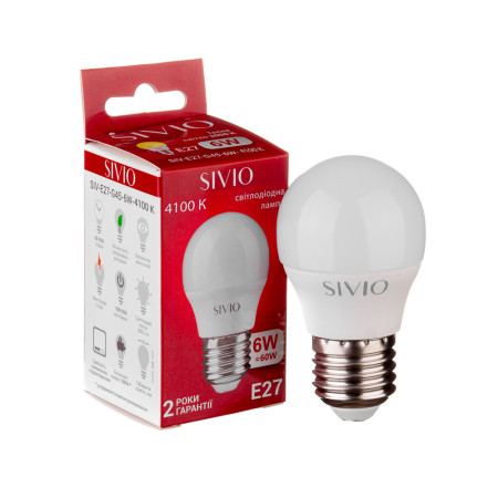 Led лампа Sivio 6Вт G45 нейтральная белая E27 4100K