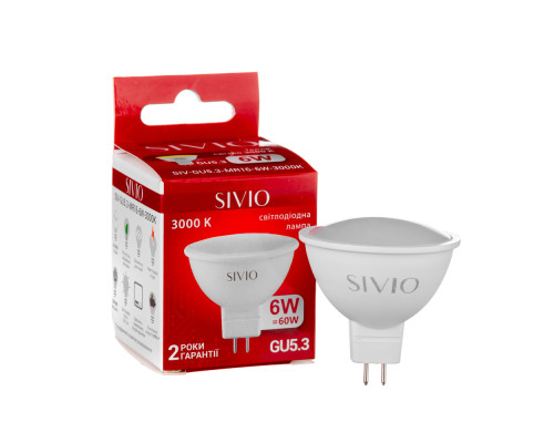 Led лампа Sivio 6Вт MR16 теплая белая GU5.3 3000K