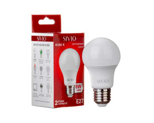 Led лампа Sivio 8Вт А55 нейтральная белая E27 4100K