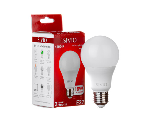 Led лампа Sivio 18Вт A65 нейтральная белая E27 4100K