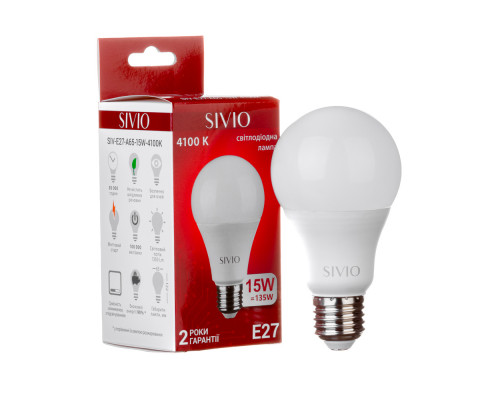 Led лампа Sivio 15Вт A65 нейтральная белая E27 4100K