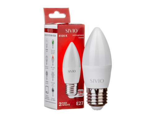 Led лампа Sivio 8Вт C37 нейтральная белая E27 4100K