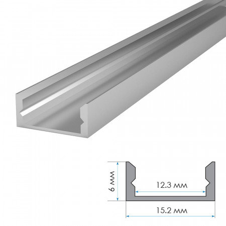 LED профиль ПФ-18 анодированный накладной с рассеивателем (комплект) 2м