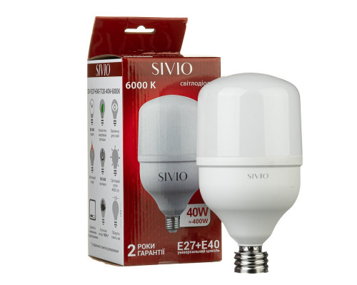 Светодиодная лампа SIVIO Е27 + Е40 Т120 40W 6000K 